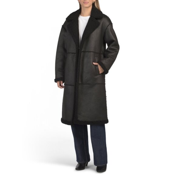BCBGMAXAZRIA Black Long Faux Shearling Coat - Picture 1 of 2